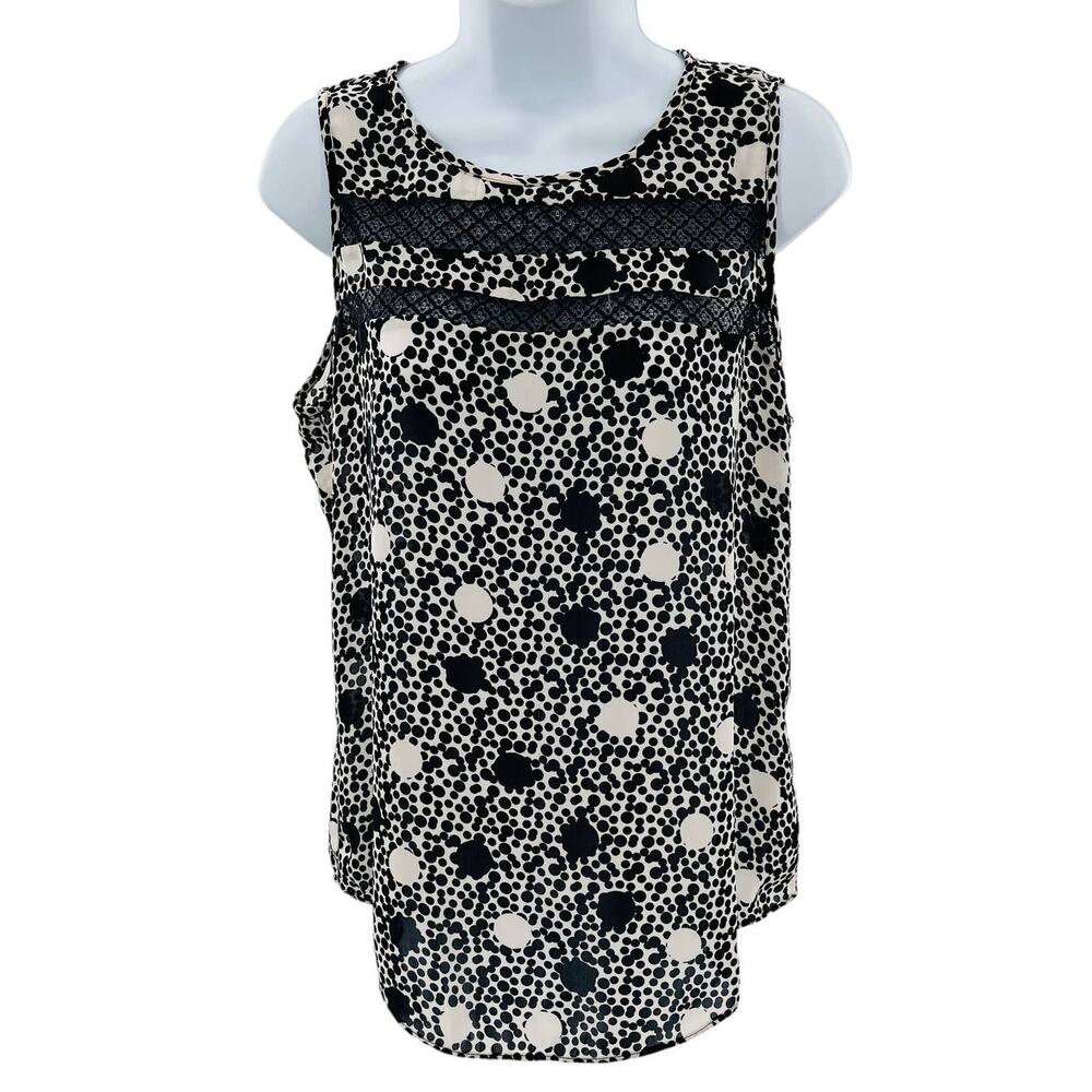 CAbi 3079 Black & White Polka Dot Sheer Lace Trim Sleeveless Blouse Women Sz S - Picture 3 of 11
